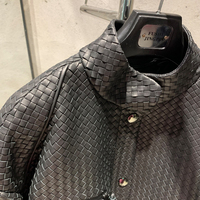 Veste en cuir de mouton véritable à col montant pour femme, veste bomber en peau de mouton véritable tissée à la main, veste en cuir décontractée surdimensionnée pour femme