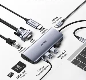 Ugreen USB C Hub10-in-1 usb-c扩展坞4K HDM I VGA双显示器1gbps以太网100W PD 3 USB 3.0端口3.5毫米音频插孔