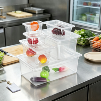 Bac GN empilable Oulu, résistant aux chocs, transparent, pour la présentation des ingrédients dans les hôtels, restaurants et buffets commerciaux