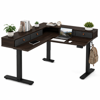 Grand bureau d'angle en L de 160 mm à 90 degrés avec tiroirs, bureau assis-debout électrique à double moteur réglable en hauteur pour la maison