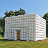 Tente de fête gonflable portable en PVC blanc imperméable pour événements en plein air, avec éclairage LED, discothèque, cube