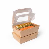 Boîte à sushi personnalisée en kraft avec fenêtre transparente, conteneur rectangulaire jetable pour sushi japonais à emporter, boîte d'emballage alimentaire en gros OEM