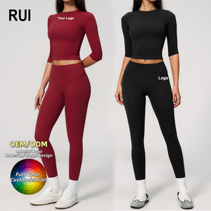 RUIQUWIN Top de Yoga de Alta Calidad con Sensación de Segunda Piel para Mujer, Camiseta Deportiva de Secado Rápido, Conjunto de Shorts Deportivos Transpirables y Suaves - Product Image 1