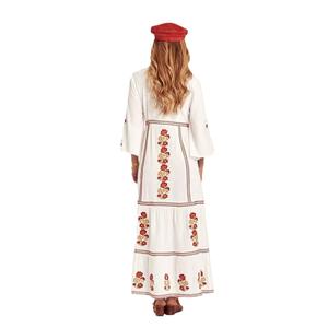 Kadın uzun kollu meksika işlemeli çiçek pileli Maxi gevşek kokteyl yeni Bohemian tatil tarzı v yaka moda elbise - Product Image 5