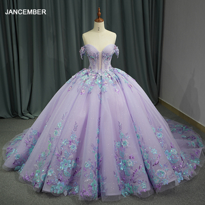 Princess Lilac Sequins Flower Long Tail Evening Party Dresses Jancember 6762-1 - Product Image 6
