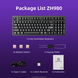 <span class=keywords><strong>Clavier</strong></span> mécanique <span class=keywords><strong>silencieux</strong></span> Zornher ZH980, touches PBT topographiques noires, rétroéclairage RVB, ergonomique, sans fil, trois modes, pour PC - Product Image 4