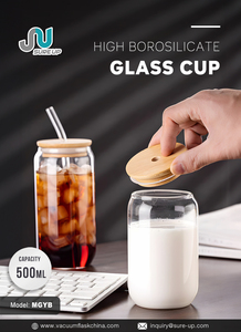 Gobelet en verre borosilicate de 16 oz avec couvercle en bambou et paille, série de motifs créatifs et adorables, verre à boire quotidien populaire - Product Image 2