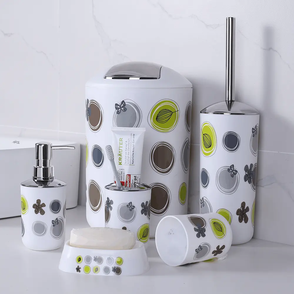 Simple Design Bathroom Organizer Toilet Set 6 Pieces Plastic Bathroom Set