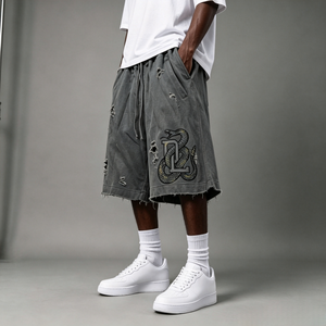 Custom Fashionable French Terry Sweat Shorts Heavyweight 100% Cotton Screen Print Vintage Distressed Acid Wash Short - Product Image 1