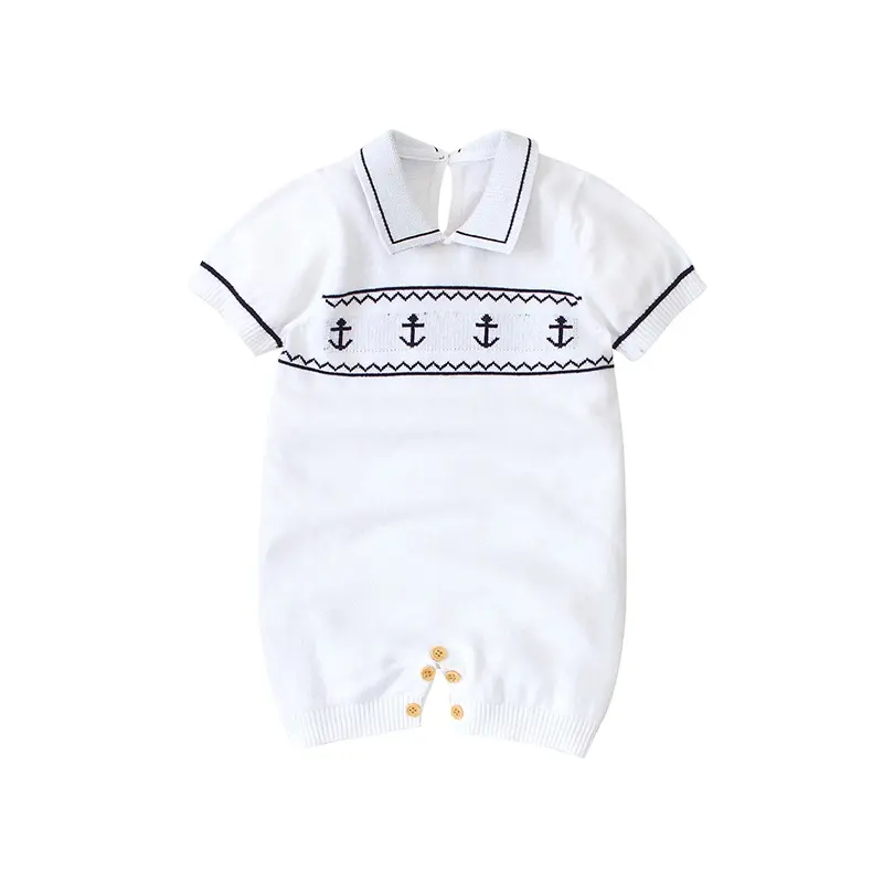 Mimixiong Hot Sale 100% Cotton Infant Toddler Clothes Newborn Baby Striped Anchor Knitted Romper For Girl Boy