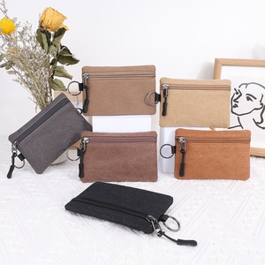 <b>Cheap</b> Price Canvas Coin <b>Purse</b> Portable Key Cards Holder Small Wallet Bag with Zipper Closure - Product Image 3