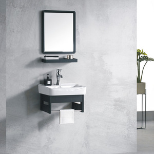 Minimalist Wall Mounted Ceramic Sink <b>Cabinet</b> With Mirror And Shelf For <b>Small</b> Bathrooms - Product Image 1