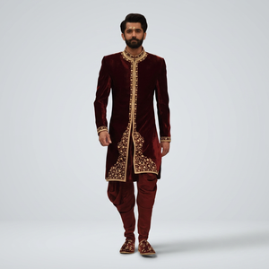 NEWLY---STYLISH---INDO-WESTERN--MAROON SHERWANI with <b>Pant</b> WITH BEAUTIFUL ZARDOZI >Men's Suits & Blazer>Men's Suits - Product Image 3