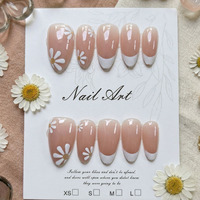 Juego de 30 Uñas Postizas Largas con Diseño de Flor de Primavera, Estilo Francés Suave, Color Blanco Lechoso con Margaritas, Frescas y Elegantes