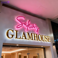 Enseigne LED personnalisée en lettres creuses, motif fleur rose, résistante à l'eau, éclairée par l'arrière, pour devanture de restaurant ou de magasin