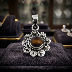 Colgante de plata 925, colgante de ojo de tigre, colgante de piedras preciosas étnicas - Product Image 1