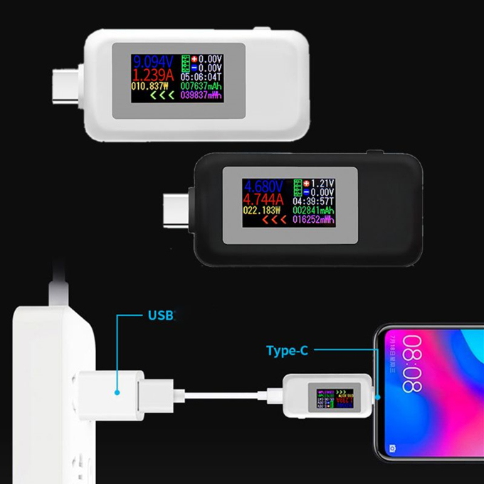 USB Type-C Tester 0-5A Current 4-30V Voltage Digital Connector Power Bank Charger Socket Plug Tester KWS-1902C