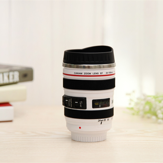Stock 24-105mm lens camera model tumbler 304 stainless steel reusable coffee cups with lid travel insulated coffee tumbler mug