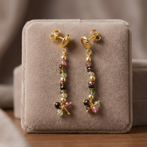 Ensemble de boucles d'oreilles tendance en tourmaline naturelle plaquée or pour fête, mariage, cadeau de fiançailles - Product Image 2