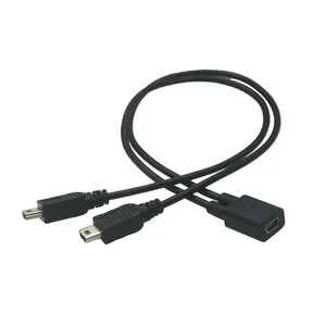 USB Mini 2.0 perempuan ke 2 USB Mini pria pemisah umum kabel adaptor pengisi daya ekstensi 30cm kabel pemisah USB Mini