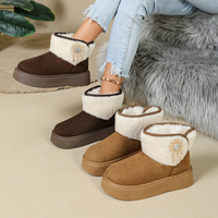 Bottines d'hiver pour femmes à semelle épaisse en daim, plateforme, doublure en fourrure, pendentif fleur, bottes décontractées d'hiver