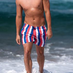 Costume da Bagno da Uomo Casual a Righe con Stampa Ricamata ad Asciugatura Rapida, Produttore OEM - Product Image 2