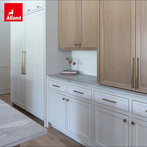 Buffet <span class=keywords><strong>d</strong></span>'angle de cuisine Alland en chêne <span class=keywords><strong>blanc</strong></span> naturel, à grande hauteur, avec portes vitrées et arche, meuble de rangement de luxe - Product Image 4