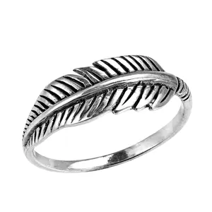 Factory Direct Sale 925 Sterling Silver Vintage Style Jewelry Simple Handcrafted Feather Shaped Ring