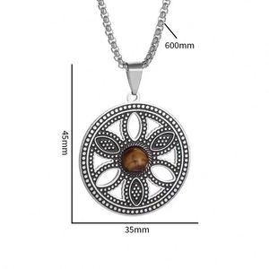 Colliers Pendentifs Fleur de Vie Viking Vintage en Acier Inoxydable Œil de Tigre pour Femmes et Hommes, Chaîne Géométrie Sacrée - Product Image 1