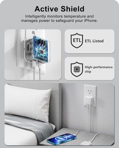 35W Dual <b>USB</b> <b>C</b> Port Compact Power <b>Adapter</b> 2 <b>Type</b> <b>C</b> Ports White Foldable Universal Charger For iPhone MacBook iPad AirPods - Product Image 5