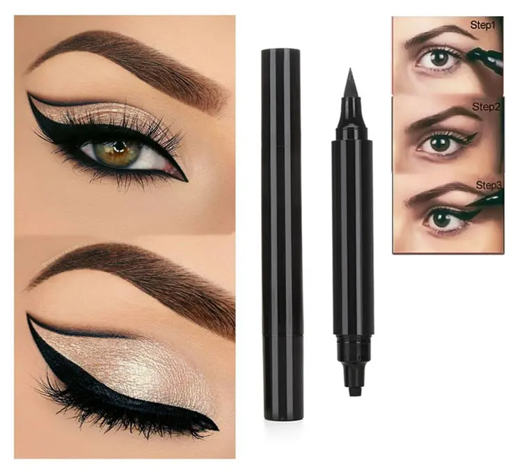 Label Pribadi Eyeliner Kepala Ganda 2 Dalam 1 Stempel Bersayap Pena Eyeliner Cair Tahan Air Stempel Cair Tahan Lama Segel Pena Eyeliner