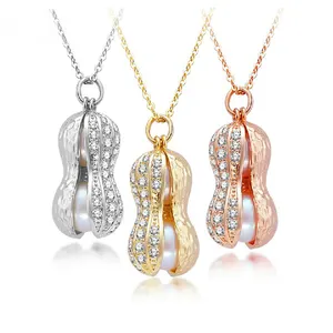 Kalung Mutiara Besar Berlapis Emas 18K, Perhiasan Mewah Kristal Berlian Imitasi Kacang Liontin Mutiara Besar untuk Ide Hadiah