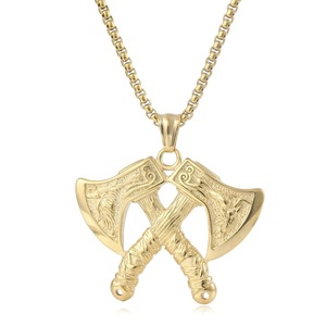 Collar yunnique de estilo vikingo nórdico con colgante de doble hacha, color dorado, aleación de zinc, joyería hip hop para hombre, regalo - Product Image 1