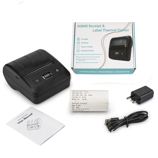 Thermal Receipt Printer 80mm for Portable 3 Inch POS-Compatible 2600mAh Battery in Stock