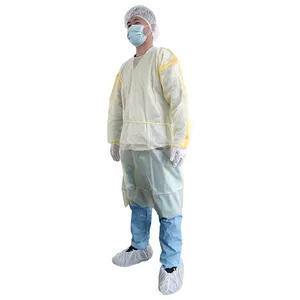 Yellow Disposable Isolation Medical Gown Non-woven Fabric Gown Coverall With Ties For Hospital