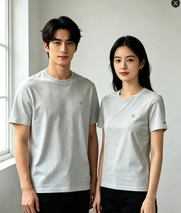 Couple T-<b>shirts</b> Unisex <b>White</b> Short Sleeve O-Neck T-<b>Shirt</b> Regular <b>Fit</b> Cotton Jersey Casual Plain Dyed Knitted Front Logo - Product Image 5