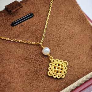 Collier pendentif nœud chinois en argent 925 plaqué or UM Jewelry, perle d'eau douce naturelle, unisexe/hommes/femmes, cadeau - Product Image 5