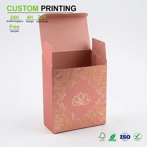 Boîte cadeau personnalisée avec design lotus en feuille d'or, boîte à ouverture par le haut, boîte décorative rose poudré, impression personnalisée pour emballage de luxe - Product Image 1