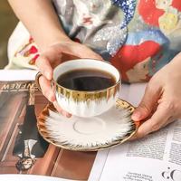 Cangkir dan Piring Kopi Keramik Berlapis Emas - Set Teh Mewah, Bergaya Eropa, Kelas Atas, dan Eksklusif