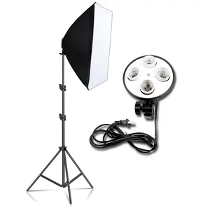 JingYing high quality 4 head 50x70cm photography lighting black photo studio softbox with stand