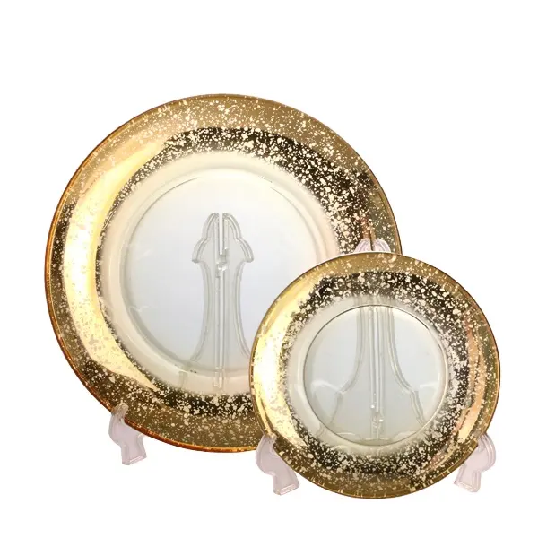 Stocked Wedding Vintage Spraying Glass Plate Tableware Clear Glass Gold Rim Wedding Charger Plates Wholesale