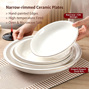 Plato hondo grande de <span class=keywords><strong>porcelana</strong></span> Phnom Penh al por mayor, engrosado, antiescaldaduras, apto para microondas, con incrustaciones doradas, moderno para el hogar. - Product Image 2