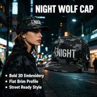 Casquette Snapback Night Wolf avec broderie 3D, visière plate, confortable, réglable, style streetwear décontracté pour hommes et femmes