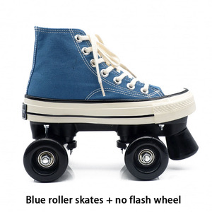 Patins à roulettes <span class=keywords><strong>quad</strong></span> pour hommes et femmes, en stock d'usine, avec roues lumineuses en PU, chaussures en toile et semelle en caoutchouc - Product Image 4