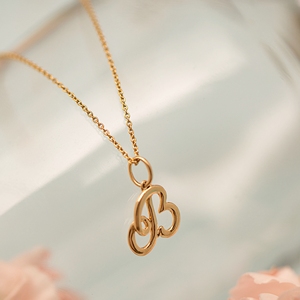 Abalorio de oro cursivo del alfabeto B | Colgante de diamante de oro blanco chapado en rodio de 14 quilates sin cadena - Product Image 1