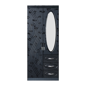 2 Doors <strong>Black</strong> <strong>Wardrobe</strong> Closed 0.8m Cupboards for Bedroom <strong>Wardrobe</strong> 3 Drawers Customized <strong>Wardrobe</strong> with <strong>Mirror</strong> - Product Image 1
