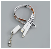 Adaptateur croisé 3-en-1 : Câble de charge avec cordon tour de cou, porte-badge et boucle de sécurité, câble de données à charge rapide, logo personnalisé