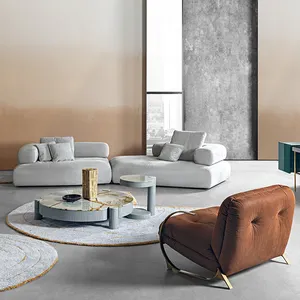 Juego de sofá crema de lujo ligero italiano moderno Simple grande plano creativo en forma de esquina para Villa sala de estar
