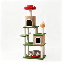 Arbre à chat moderne de luxe en forme de champignon, tour d'escalade pour chat d'intérieur, griffoir en peluche, maison pour chat avec jouet, matériau en sisal, 4 niveaux