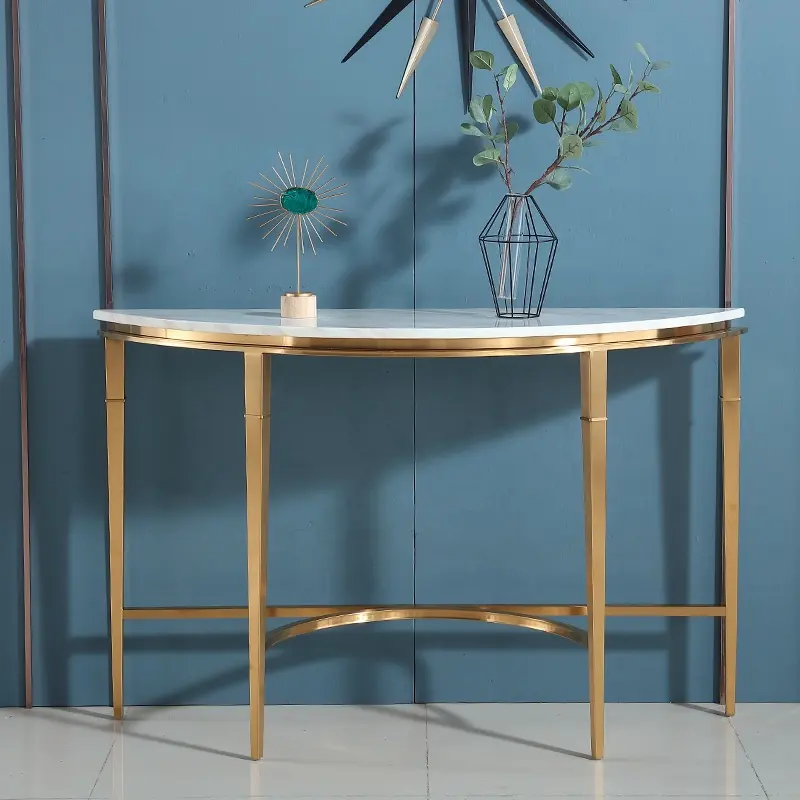 Modern Stylish Marble Glass Top Corner Table Living Room Metal Console Table